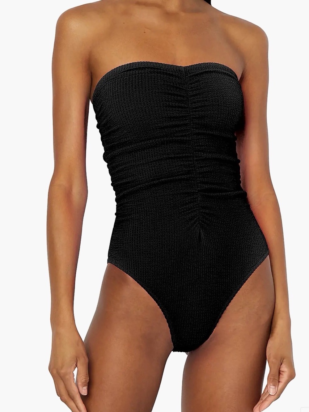 NWT Milly Textured Ruched Strapless One Piece Swimsuit Black Sweetheart Small
